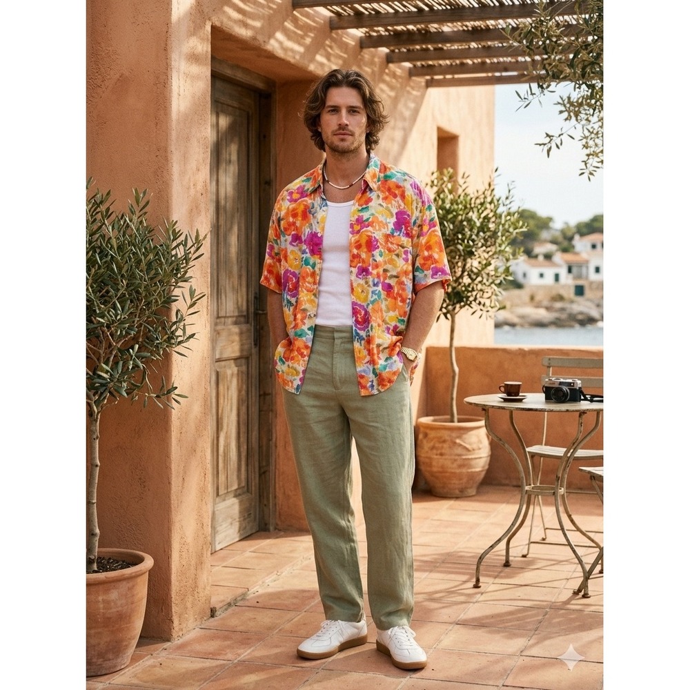 Gitano Bright Abstract Watercolor Floral Button Down Shirt Oversized Vintage 90s